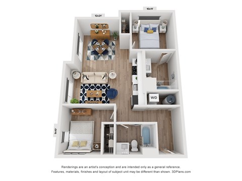 Floor plan for 2 beds, 2 baths, 900 sqft